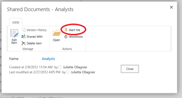 Set up alerts in SharePoint 2013